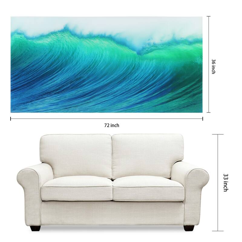 "Blue Wave" Frameless Free Floating Tempered Art Glass Wall Art