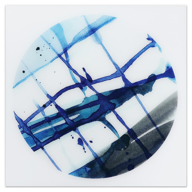 "Blue Stripes" Frameless Free Floating Tempered Glass Panel Graphic Wall Art - Blue/White