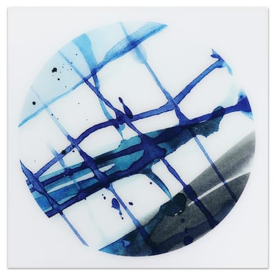 "Blue Stripes" Frameless Free Floating Tempered Glass Panel Graphic Wall Art - Blue/White
