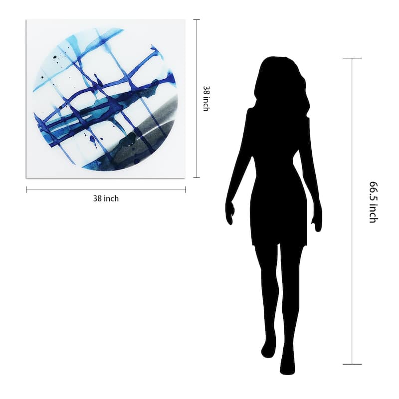 "Blue Stripes" Frameless Free Floating Tempered Glass Panel Graphic Wall Art - Blue/White