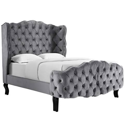 Gracewood Hollow Abumuse Tufted Wingback Velvet Platform Bed