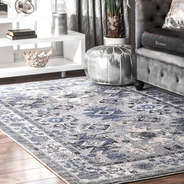 Porch & Den Cline Blue Southwestern Ombre Frame Area Rug - 4' x 6'