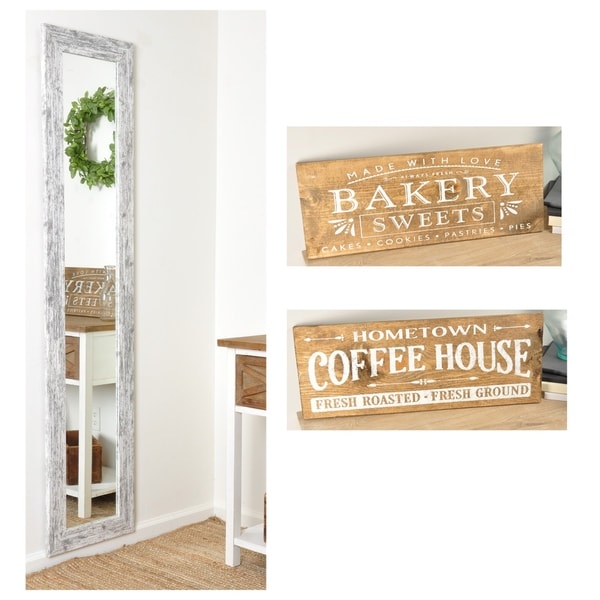 Set - 16in. x 71in. Floor Mirror with 2 Wooden Signs 24in. X 9in.