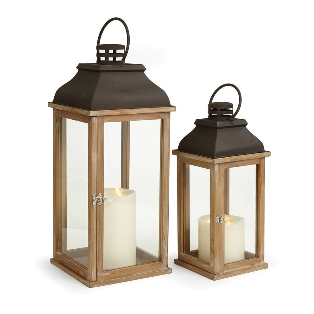 Carmel Lanterns Set of 2 Natural Wood - Set of 2