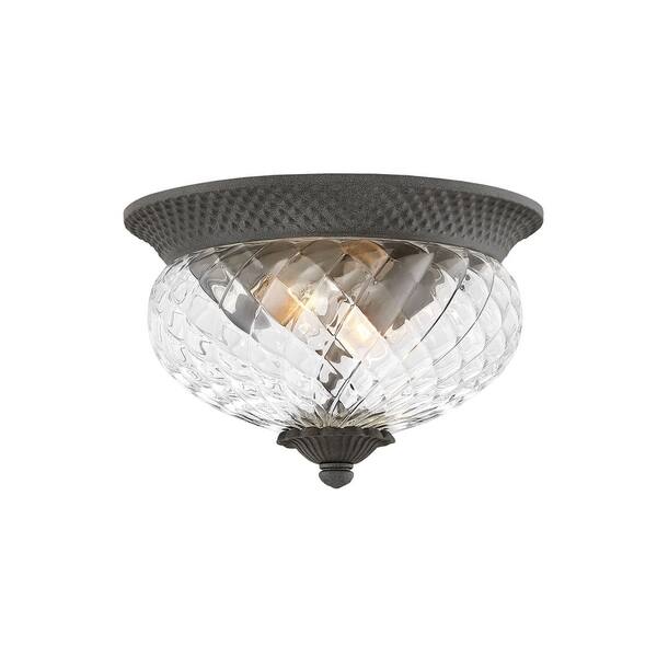 slide 1 of 1, Hinkley Plantation 2-Light Outdoor Flush Mount in Museum Black
