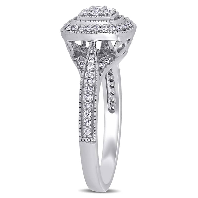 Miadora 10k White Gold 1/3ct TDW Diamond Cluster Square Halo Engagement Ring