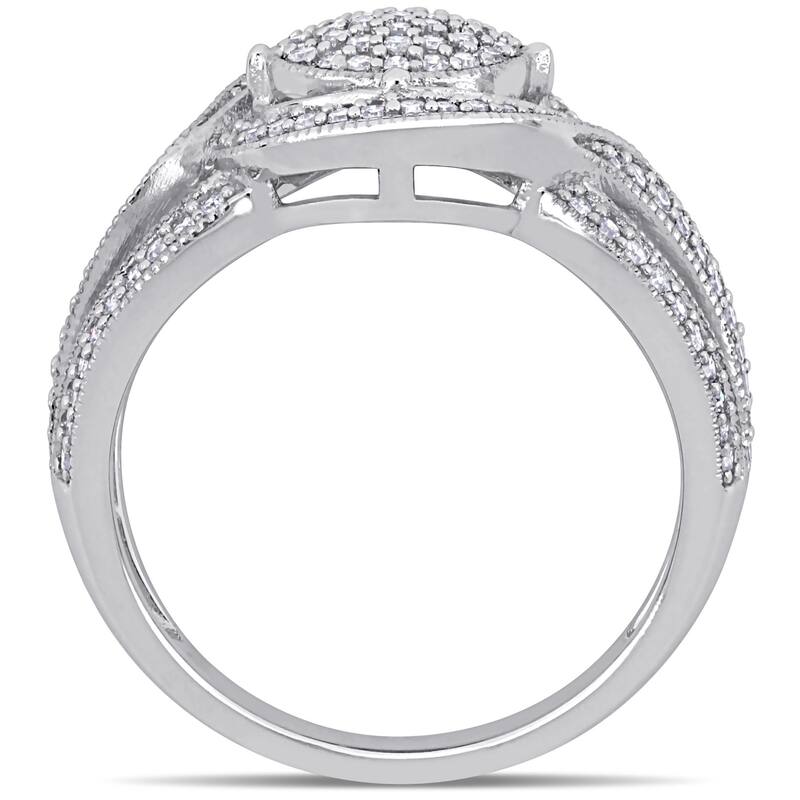 Miadora 10k White Gold 1/2ct TDW Diamond Cluster Crossover Engagement Ring