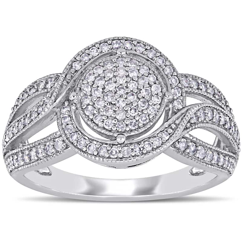 Miadora 10k White Gold 1/2ct TDW Diamond Cluster Crossover Engagement Ring