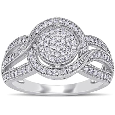 Miadora 10k White Gold 1/2ct TDW Diamond Cluster Crossover Engagement Ring