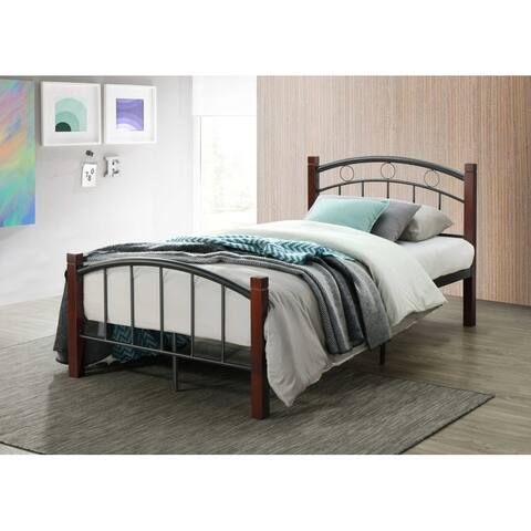 Hodedah Complete Metal Bed with Headboard, Footboard and Mahogany Wood Posts Size - Twin