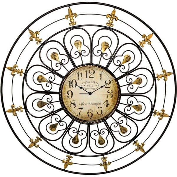 Shop Large Classic Iron Wall Clock in Black and Gold - Free Shipping ...