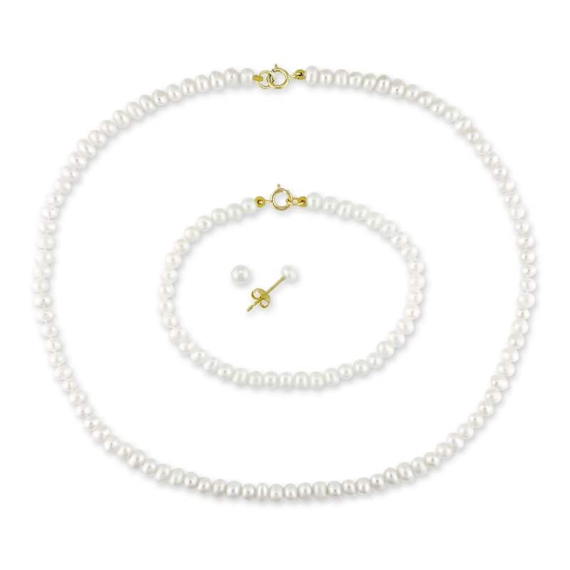 Miadora 10k Yellow Gold Cultured Freshwater Pearl Children's Jewelry Set (3-4mm)