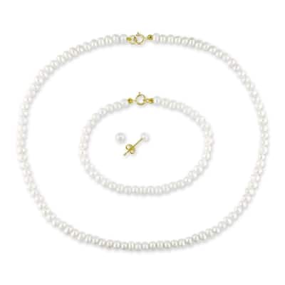 Miadora 10k Yellow Gold Cultured Freshwater Pearl Children's Jewelry Set (3-4mm)