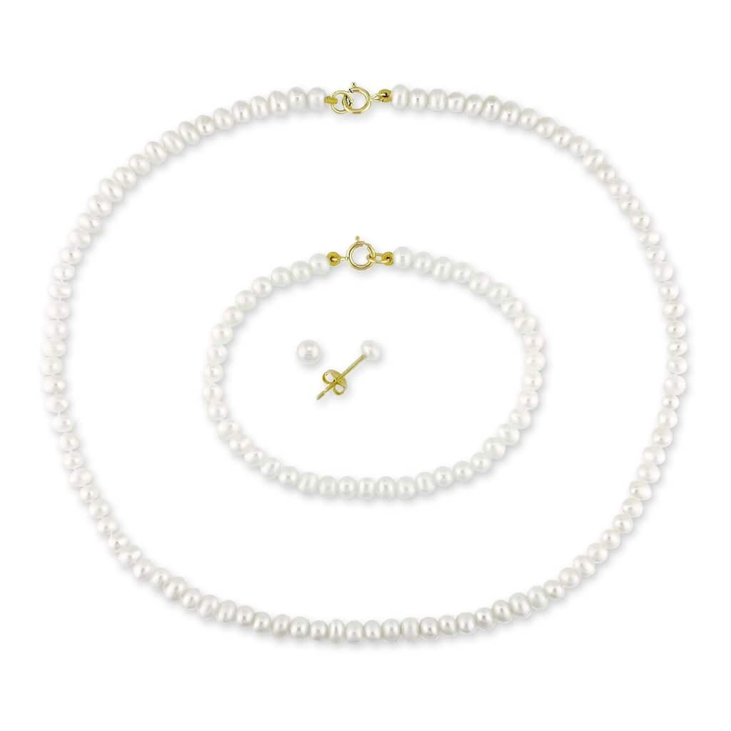 Miadora 10k Yellow Gold Cultured Freshwater Pearl Children's Jewelry Set (3-4mm)