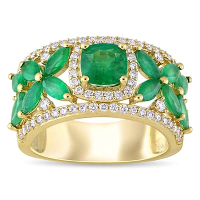 Miadora 14k Yellow Gold Multi-Cut Emerald and 1/2ct TDW Diamond Anniversary Band
