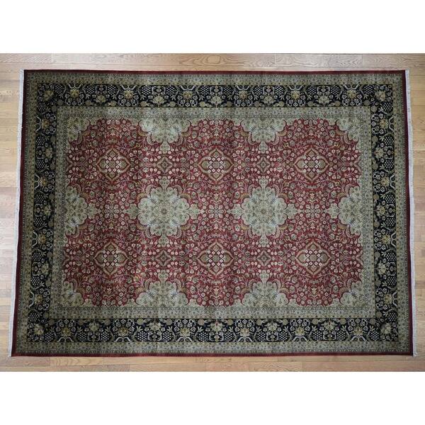 slide 2 of 12, Hand Knotted Red Fine Oriental with New Zealand Wool Oriental Rug (10'1" x 13'8") - 10'1" x 13'8"