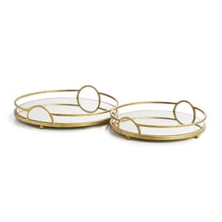 Hudson Mirrored Trays Set of 2 Antique Gold - 2 Pc Set