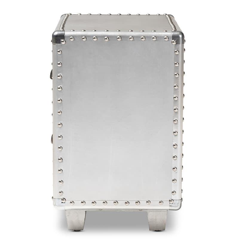 Baxton Studio Davet French Industrial Silver Metal 2-Drawer End Table