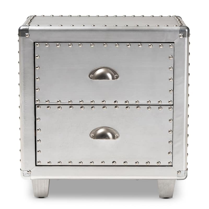 Baxton Studio Davet French Industrial Silver Metal 2-Drawer End Table