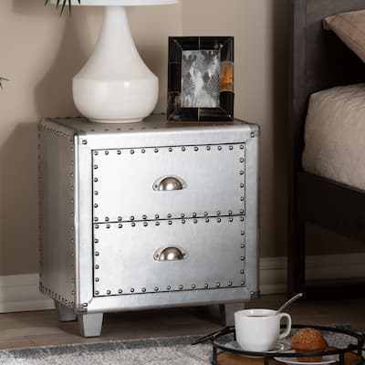 Baxton Studio Davet French Industrial Silver Metal 2-Drawer End Table