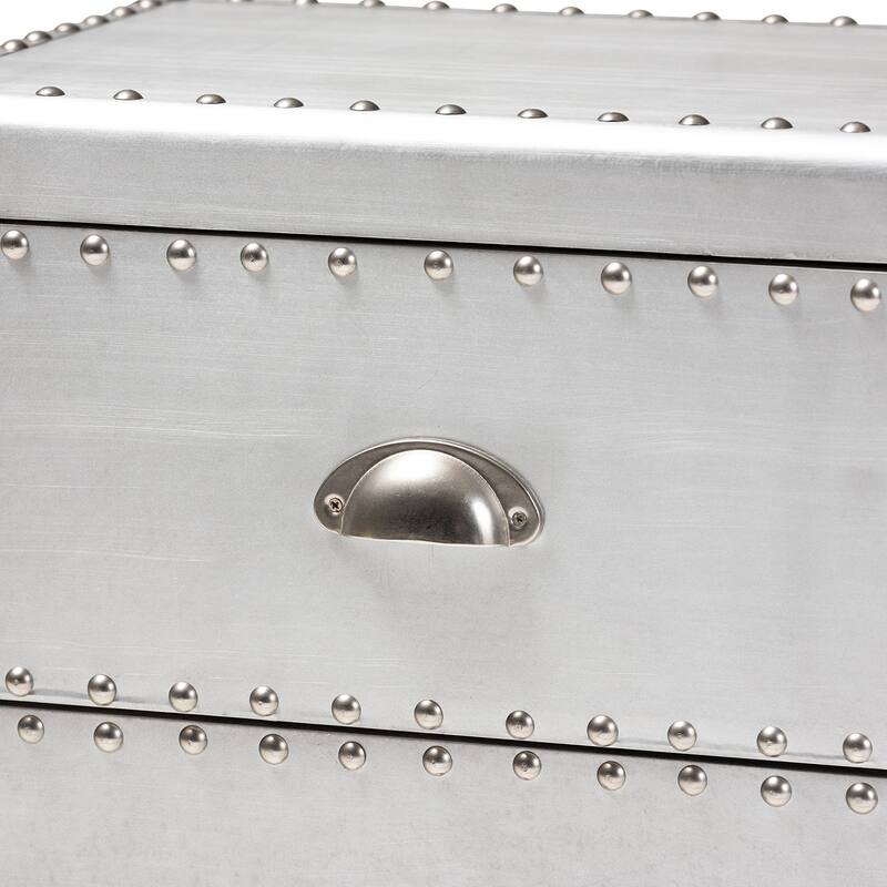 Baxton Studio Davet French Industrial Silver Metal 2-Drawer End Table