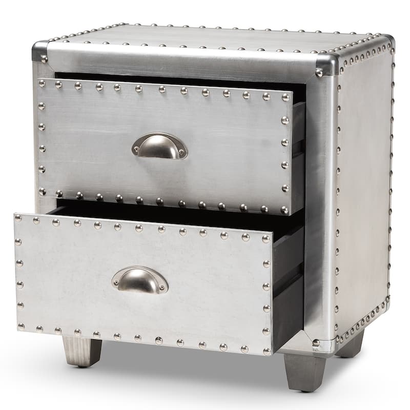 Baxton Studio Davet French Industrial Silver Metal 2-Drawer End Table