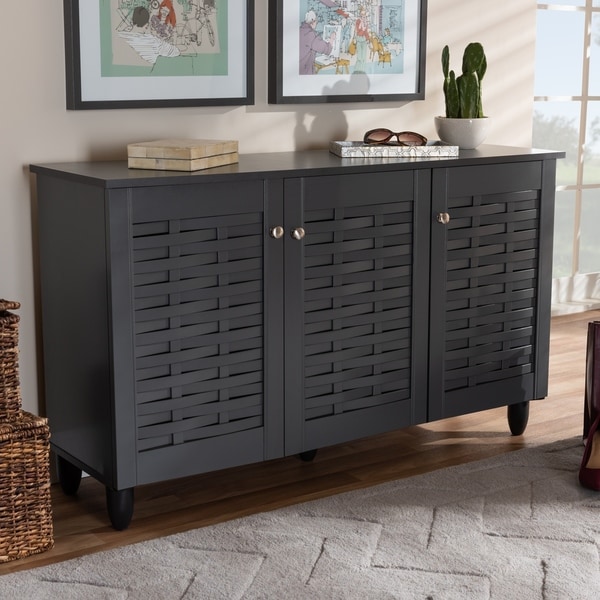 Contemporary Dark Grey 12 pair Shoe Storage Cabinet On Sale