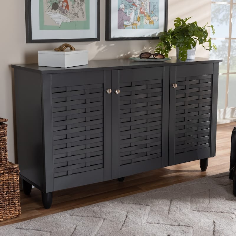Contemporary Dark Grey 12-pair Shoe Storage Cabinet