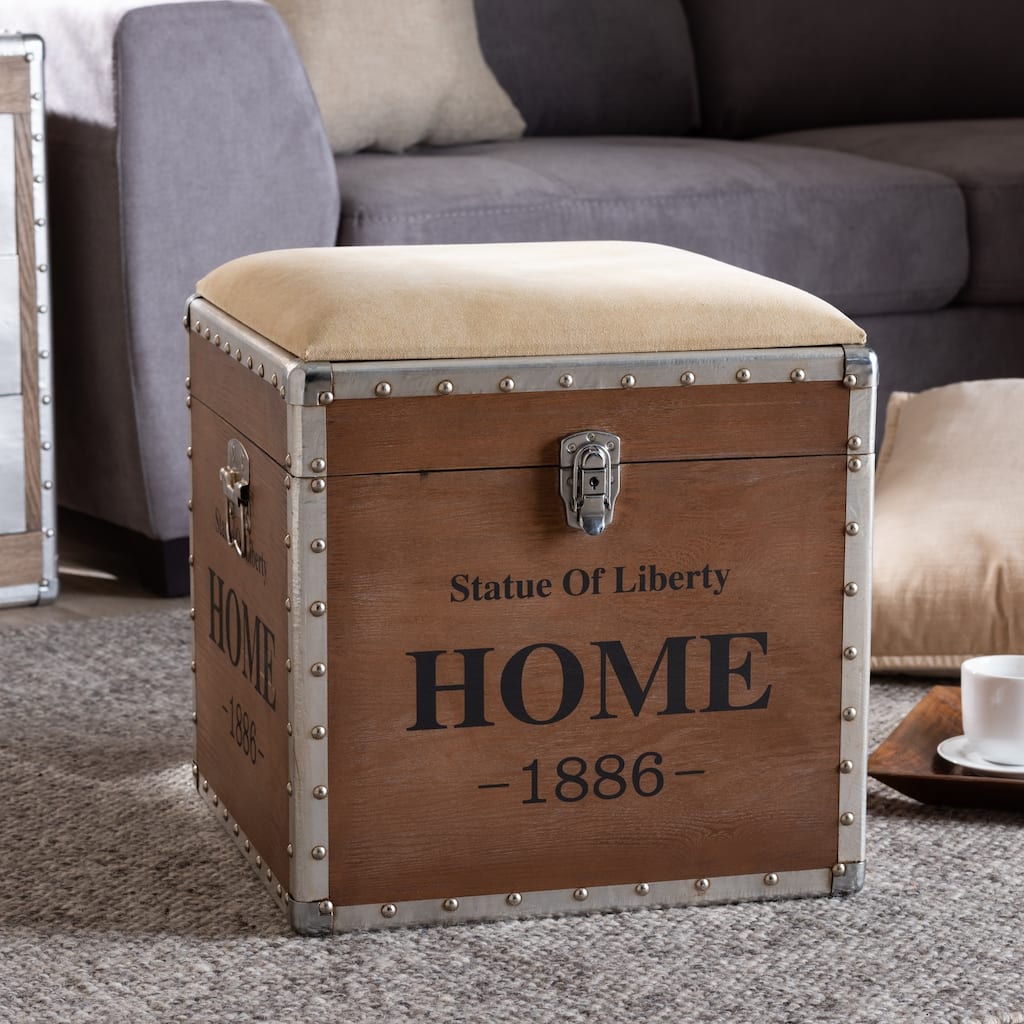 Vintage Industrial Storage Trunk Ottoman