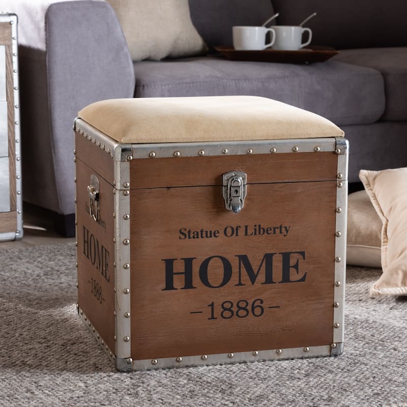 Vintage Industrial Storage Trunk Ottoman
