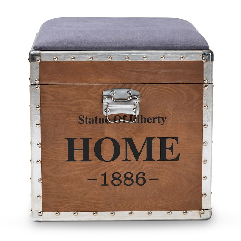 Vintage Industrial Storage Trunk Ottoman