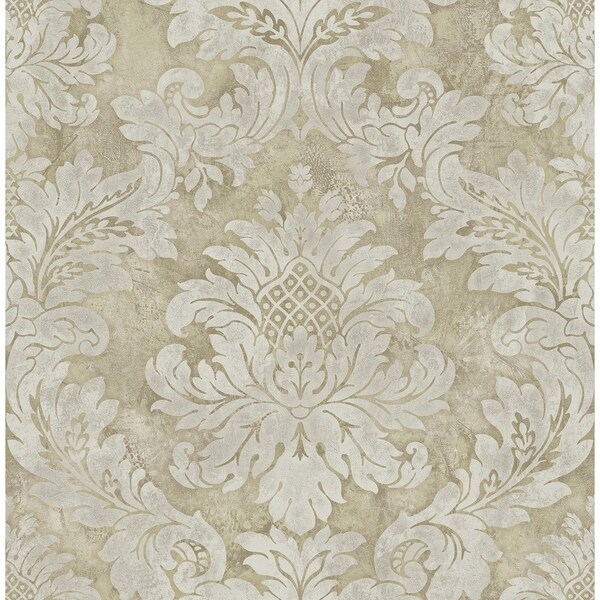 Hampstead Damask Wallpaper, In Gray, Metallic, & Taupe On Sale