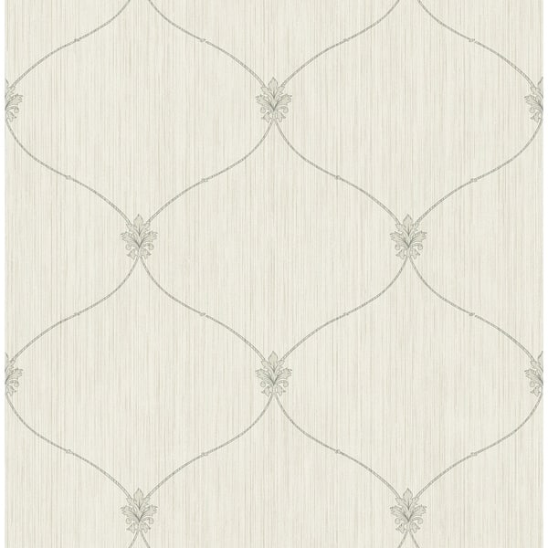 Lenox Hill Ogee Fleur de lis/Stria Wallpaper, In Off-White & Gray - Bed ...