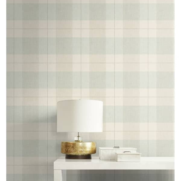 Newcastle Plaid Wallpaper In Light Teal Off White Gray