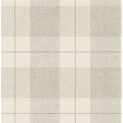 Newcastle Plaid Wallpaper, In Taupe, Gray, & Off-White