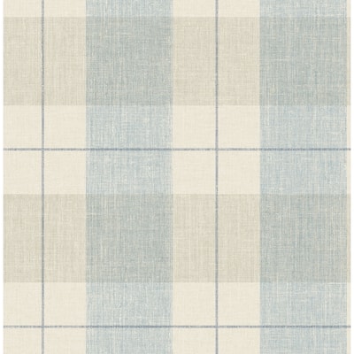 Newcastle Plaid Wallpaper, In Blue, Tan, & Off-White