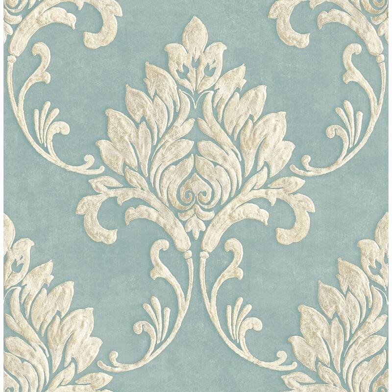 Telluride Raindrop and Off-white Damask Wallpaper
