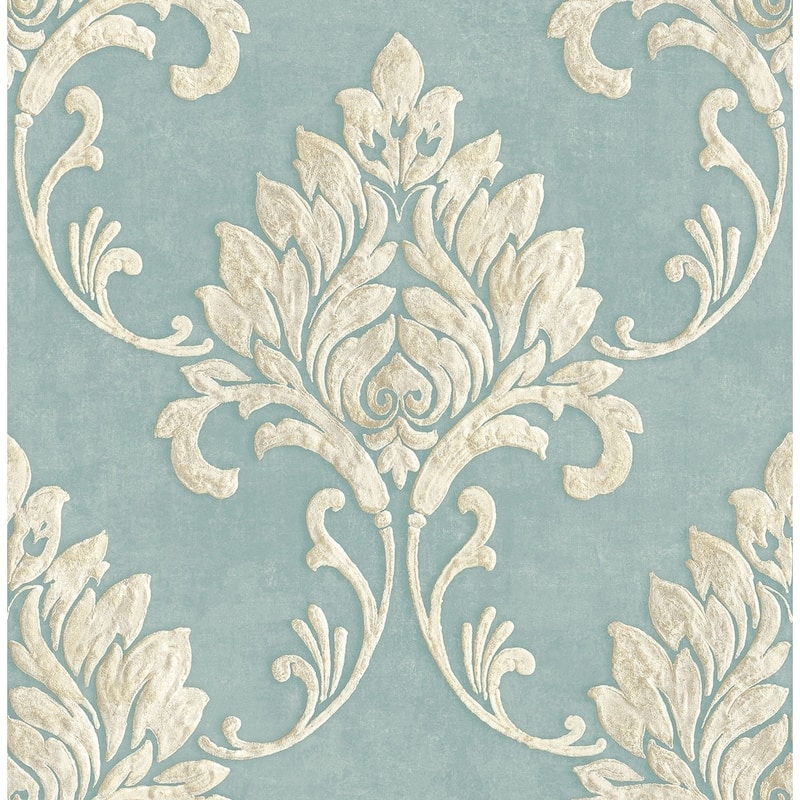 Telluride Raindrop and Off-white Damask Wallpaper - Raindrop & Off-White