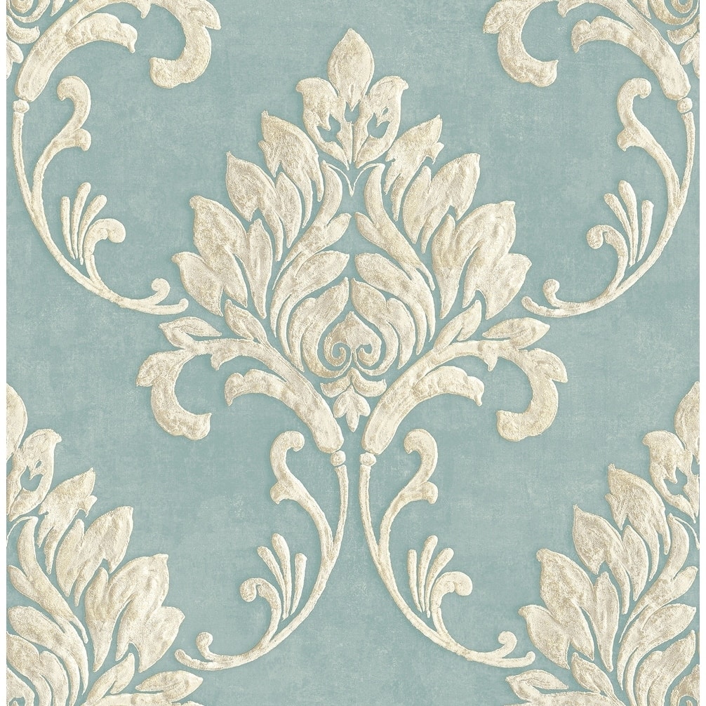 Telluride Raindrop and Off-white Damask Wallpaper