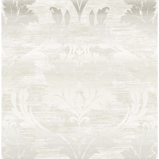 Catamount Damask Wallpaper, In Metallic Silver, Gray, & Off-white - On 