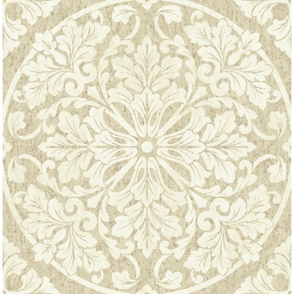 Marquette Medallion Wallpaper, In Light Gray & White Bed Bath
