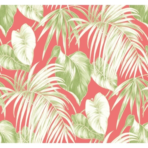 Shop Dominica Leaves Leaf Tropical Wallpaper In Salmon Green White On Sale Overstock