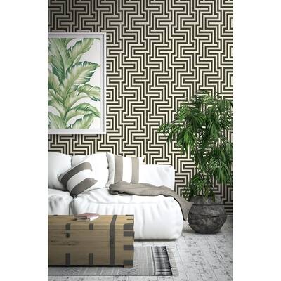 Martinique Geometric/Maze Wallpaper, In Black & Off-White