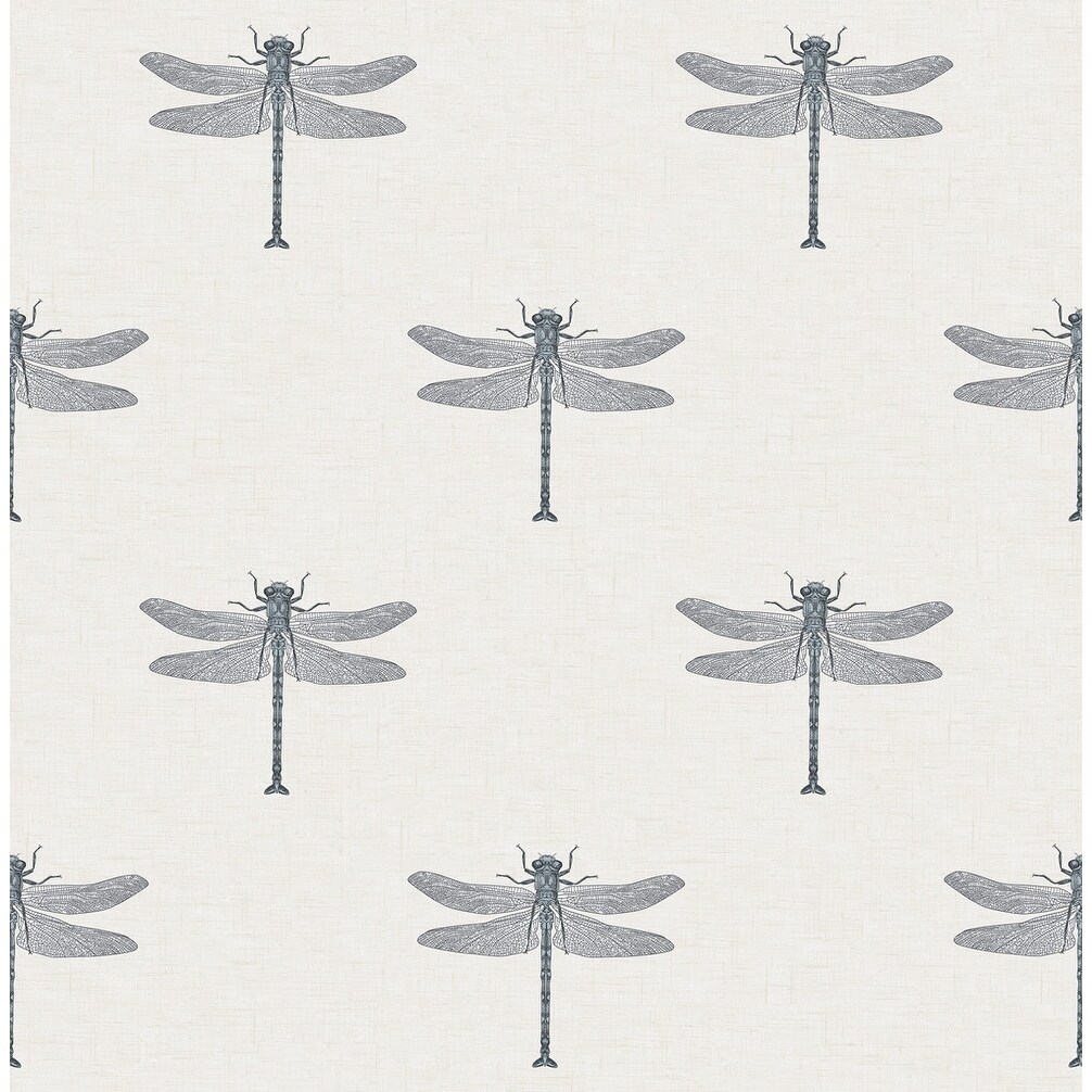 Catalina Dragonfly Insects Wallpaper In Off White Black Metallic Silver Overstock