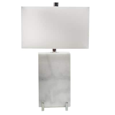 White Marble Base Table Lamp With Polished Nickel Frame