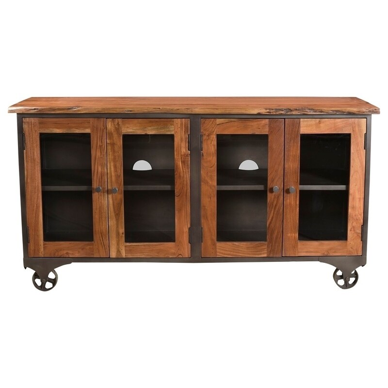 Overstock Gannet Collection -4 Glass Door Sideboard with Wheels