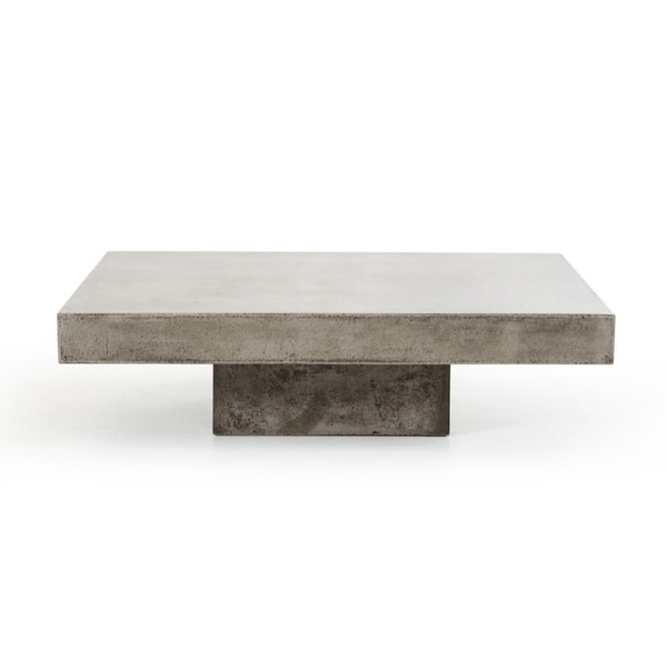 Shop Square Concrete Coffee Table with Pedestal Base, Gray - Overstock