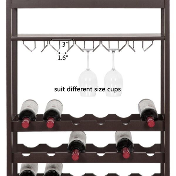 8 Bottles Wine Rack With Glass Holder Hanger Wood Countertop Wine