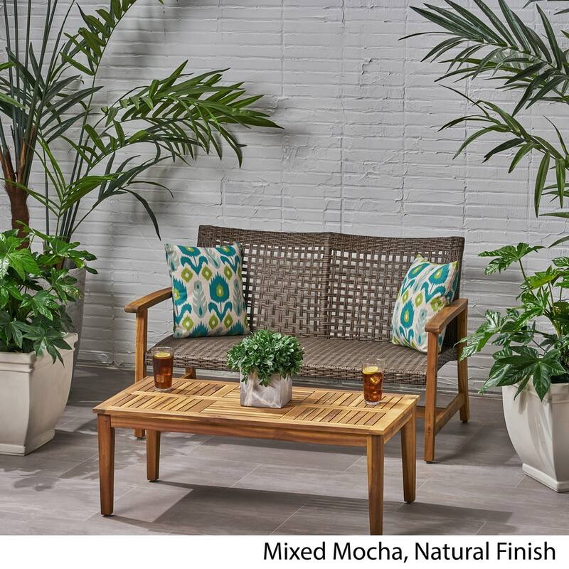 Hampton Outdoor Acacia/ PE Wicker Loveseat and Coffee Table Set by Christopher Knight Home