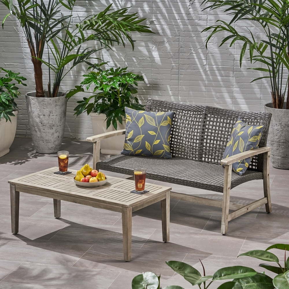 Hampton Outdoor Acacia/ PE Wicker Loveseat and Coffee Table Set by Christopher Knight Home
